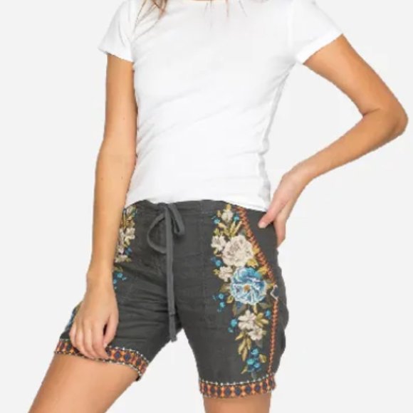 Johnny Was Pants - Johnny Was Hira Linen Embroidered Gray Shorts Size M